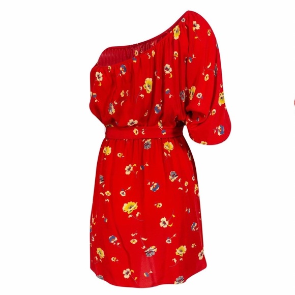 Rebecca Taylor Silk Red Poppy One Shoulder Dress 2 - Picture 3 of 10